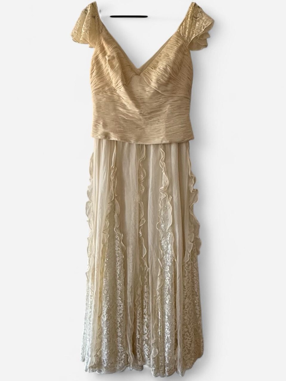 Mon Cheri Bridals Ivory Silk Beaded Lace Maxi Dress / Gown